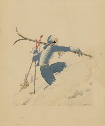 Skieuse à pied dans la neige (1930s)