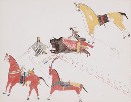 Skinning a bison after a hunt