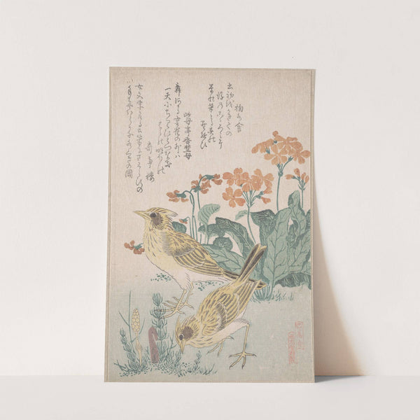 Skylarks and Primroses (ca. 1805–10) by Kubo Shunman