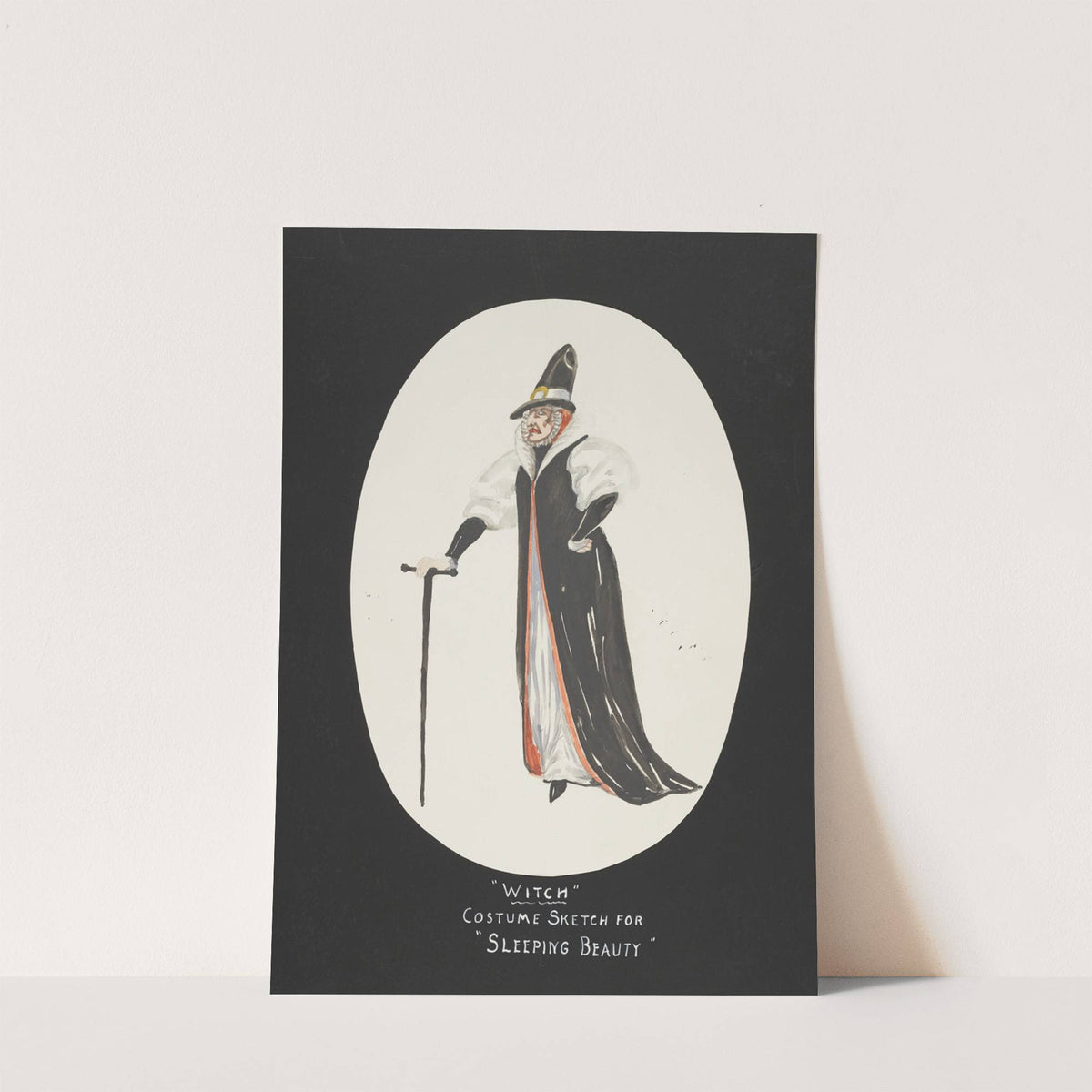 Sleeping Beauty: Witch. White gown with black coat, and high collar (1934-1943) by John Glidden