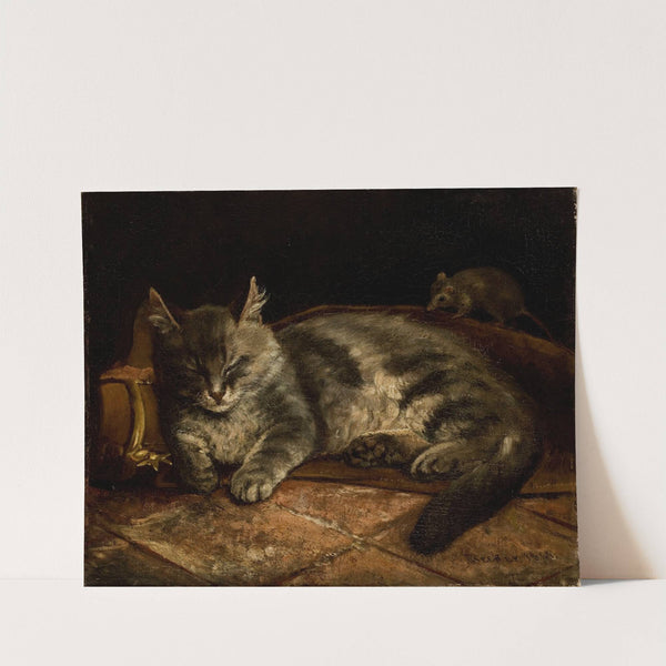 Sleeping Grey Cat And A Rat (1864) by Adolf Von Becker
