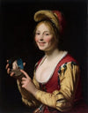 Smiling Girl, a Courtesan, Holding an Obscene Image