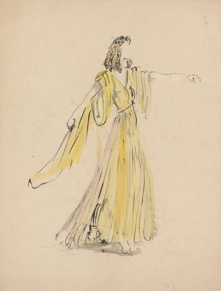 Sodome et Gomorrhe – maquette de costume – femme en robe jaune (1943) — size preview