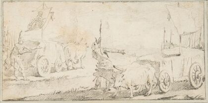 Soldiers Driving Ox Carts with Banners (1696–1770)