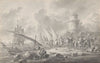 Soldiers Loading Barges for a Large Sailing Ship Along the Coast