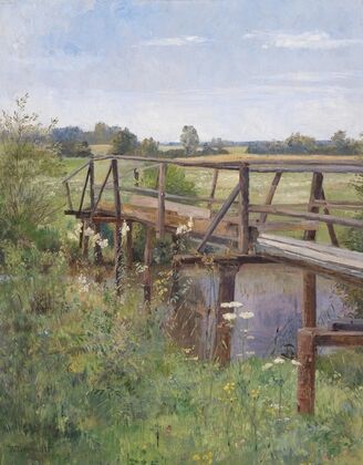 Sommerlandschaft mit Brücke