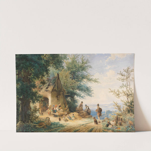 Sommerliche Landschaft mit Bauern bei der Flachsverarbeitung (Ca. 1860-70) by Anton Doll