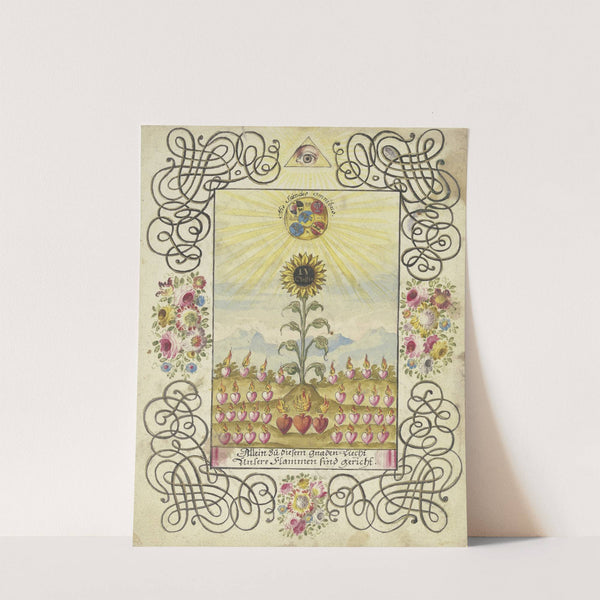 Sonnenblume mit Goldaufschrift by Johann Esaias Nilson