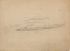 Southwest view of the U.S. Capitol building with cast-iron fence. Preliminary drawing