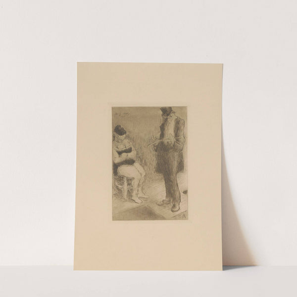 Spectacle – femme aux yeux bandés et homme en chapeau haut-de-forme tenant une badine (1895) by Henri-Gabriel Ibels