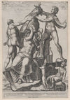 Speculum Romanae Magnificentiae- Amphion and Zethus Tying Dirce to a Wild Bull -The Farnese Bull (1581)