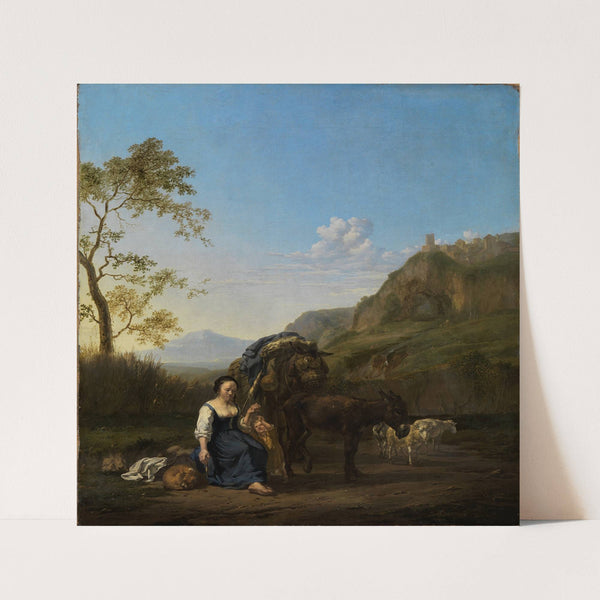 Spinnende Bäuerin in italienischer Berglandschaft (1662-1664) by Karel Dujardin