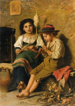 Spinnerin und Flötenspieler
