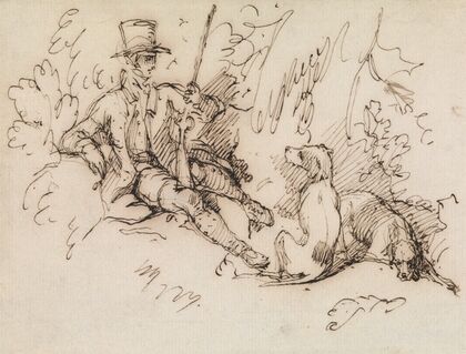 Sportsman and Two Dogs
