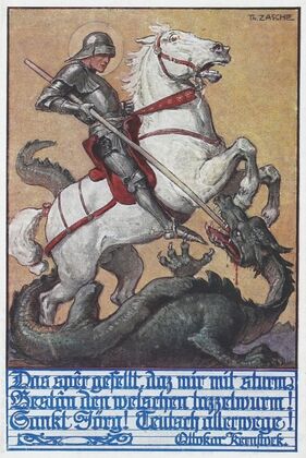 St. Georg bekämpft den Drachen mit Gedicht von Ottokar Kernstock (1915)