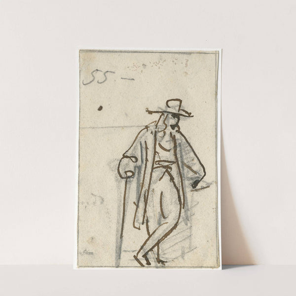 Staande man met flambard en in lange jas by David Humbert de Superville