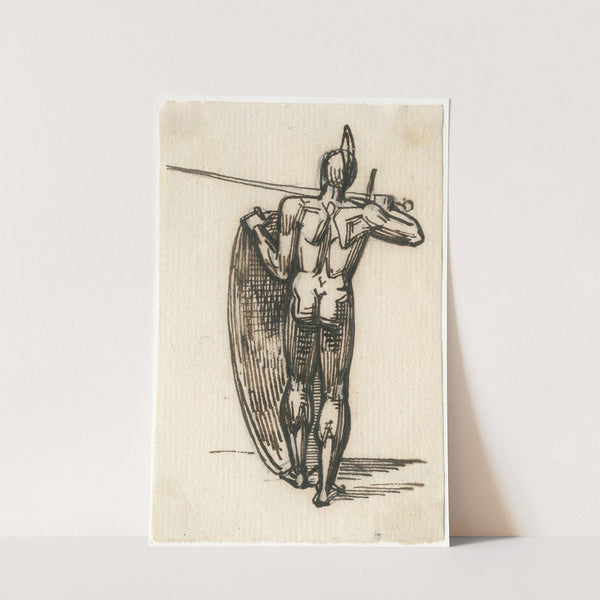 Staande naakte krijger met schild en zwaard: rugfiguur by David Humbert de Superville