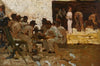 Stable boy with fez, soldiers seated, Morocco