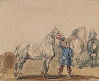 Stableman and horses