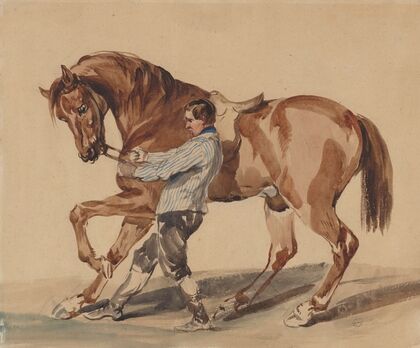 Stableman with a chestnut horse