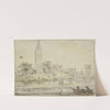 Stadt am Wasser mit Kirche, rechts ein Turm, vorne Kahn mit zwei Personen by Jacob van Ruisdael