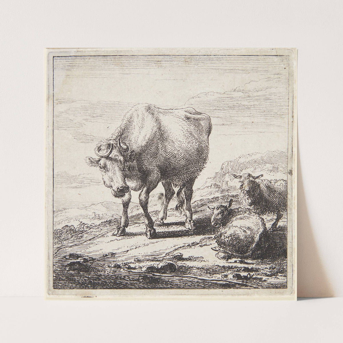 Stående ko og to liggende får (1644) by Nicolaes Pietersz. Berchem