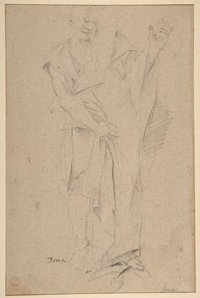 Standing Draped Old Man with Left Hand Upraised