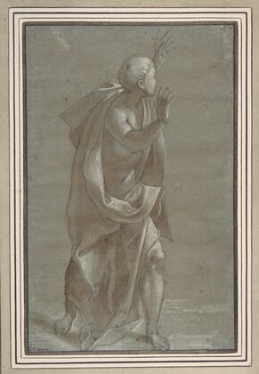 Standing Male Draped Figure With His Hands Raised