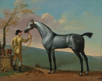 ‘Starling’, a Grey Racehorse, by ‘Bay Bolton’, Held by a Groom, in a Landscape