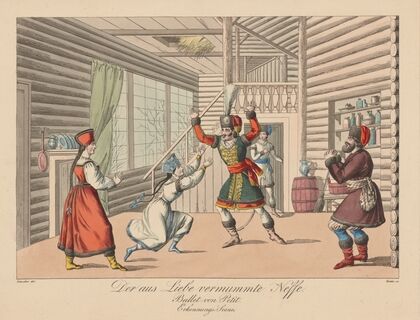 Der aus Liebe vermummte Neffe; Ballet von Petit, Erkennungs-Scene (1827)