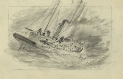 Steam ship in storm, man overboard