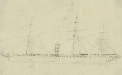 Steamship with three masts