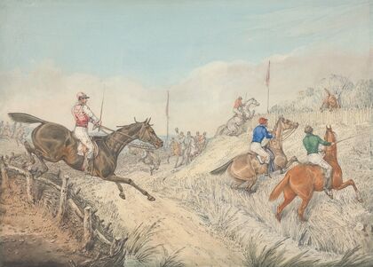 Steeplechasing; The Field Jumping in and Out of a Lane
