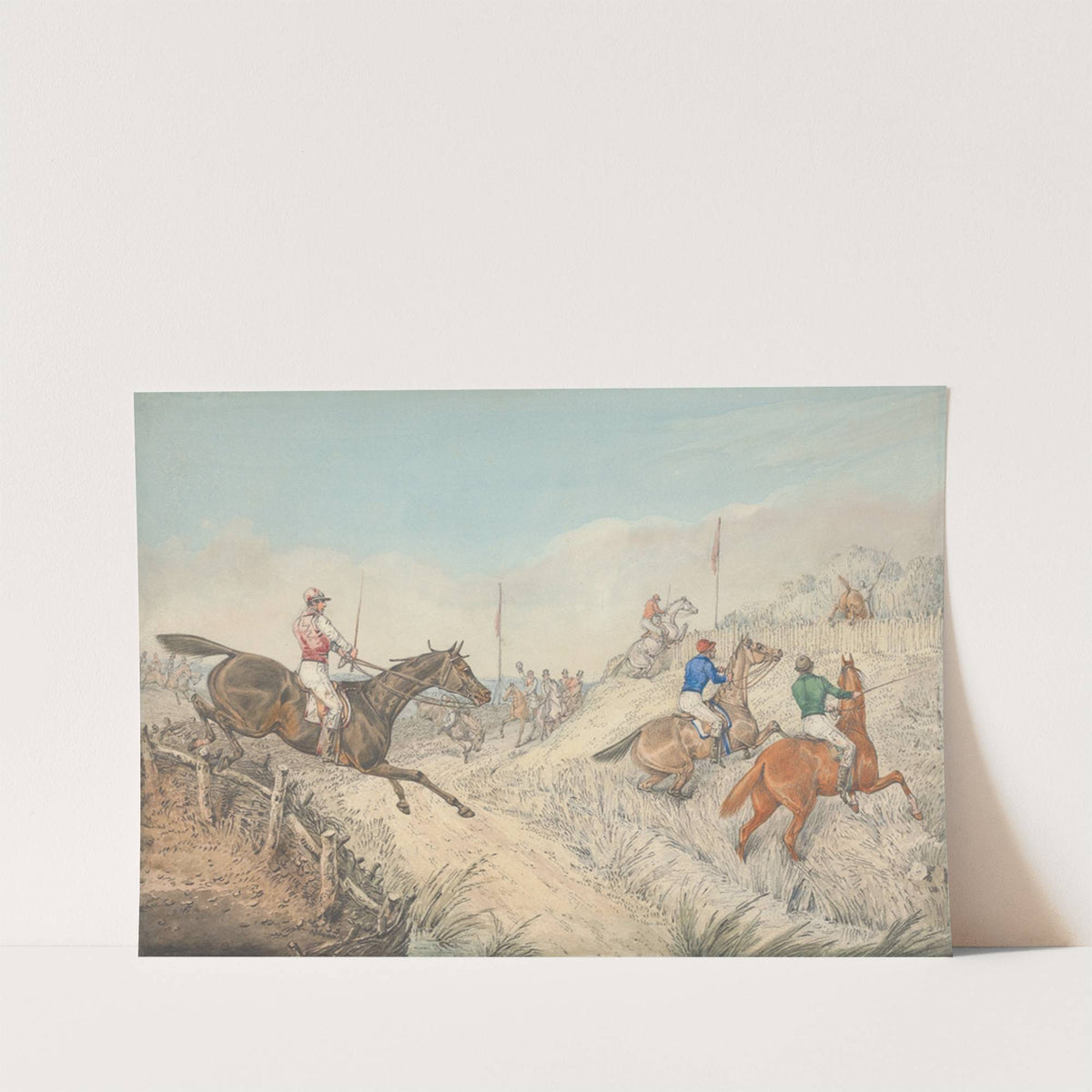 Steeplechasing; The Field Jumping in and Out of a Lane by Henry Thomas Alken