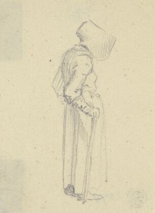 Stehende alte Frau mit Schutenhut