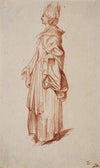 Stehende Dame im Profil nach links