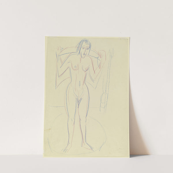 Stehende Frau im Tub, sich abtrocknend (ca. 1924) by Ernst Ludwig Kirchner