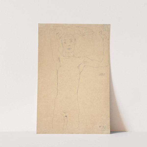 Stehender männlicher Akt mit erhobenen Armen (Selbstbildnis) (1911) by Egon Schiele