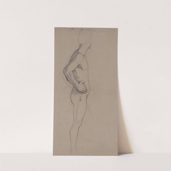 Stehender männlicher Akt, nach rechts gewandt, die rechte Hand in die Hüfte gestützt by Victor Müller