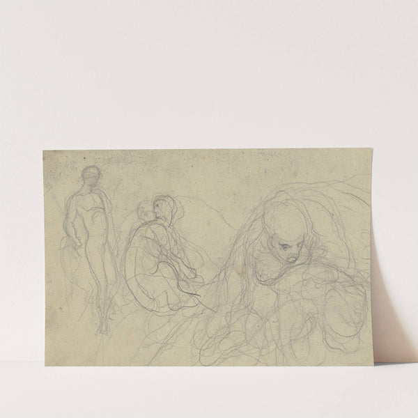 Stehender männlicher Akt, sitzende Frau, kauernder weiblicher Halbakt by Victor Müller