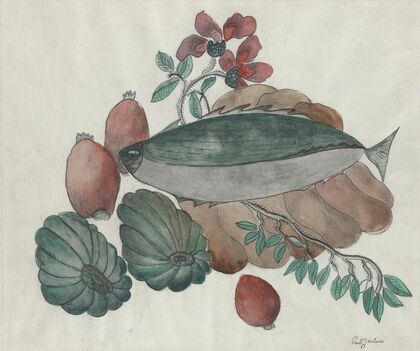 Still Life; Fish, Flowers and Vegetables
