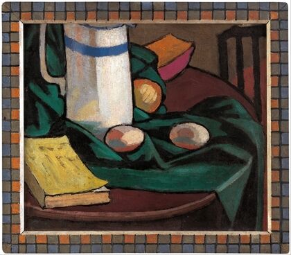 Still life; jug and eggs