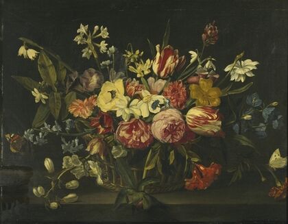 Still life of flowers in a basket