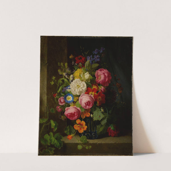 Still Life of Flowers in a Blue Crystal Vase by Josef Lauer