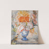 Still Life Of Flowers In A Blue Decorative Vase With A Bird Perched Beside On A Ledge by Dutch School