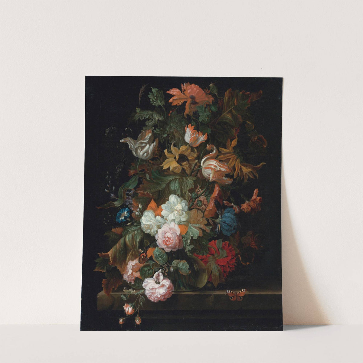 Still Life Of Flowers In A Glass Vase With A Butterfly, All On A Ledge by Ernst Stuven