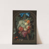 Still Life Of Grapes, Peaches, A Pomegranate And Other Fruit Hanging From A Nail Before A Stone Niche by Joris van Son