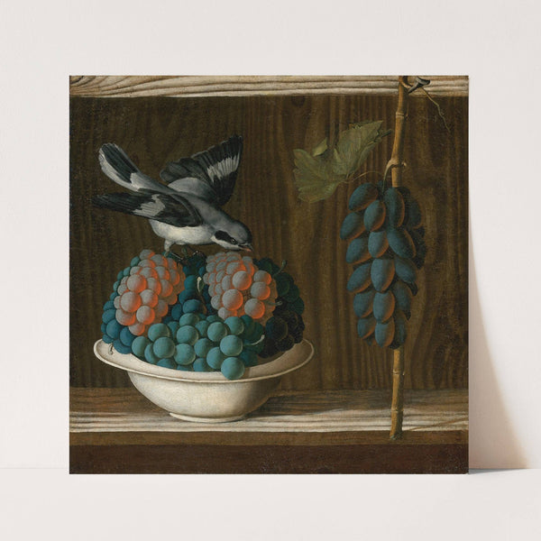 Still Life Of Grapes With A Gray Shrike by Antonio Leonelli