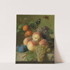 Still life of peaches, grapes and plums on a stone ledge with a bird and a butterfly by Jan Frans van Dael