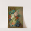 Still Life Of Peonies, A Cock&#039;s Comb And Morning Glories With A Pineapple, Ear Of Corn, Melons, Grapes, Plums And Raspberries by Jan Van Os